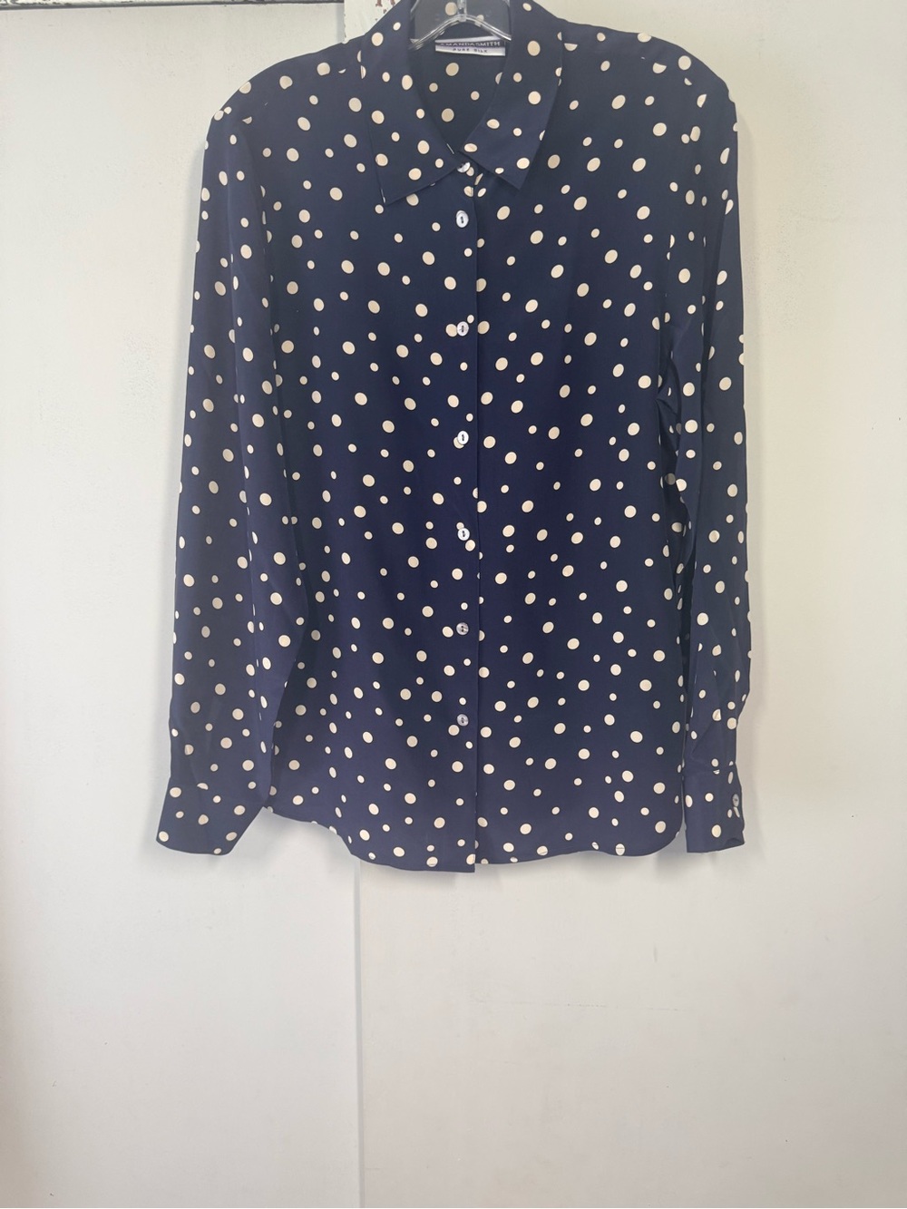 Amanda Smith Navy Silk Polka Dot Blouse